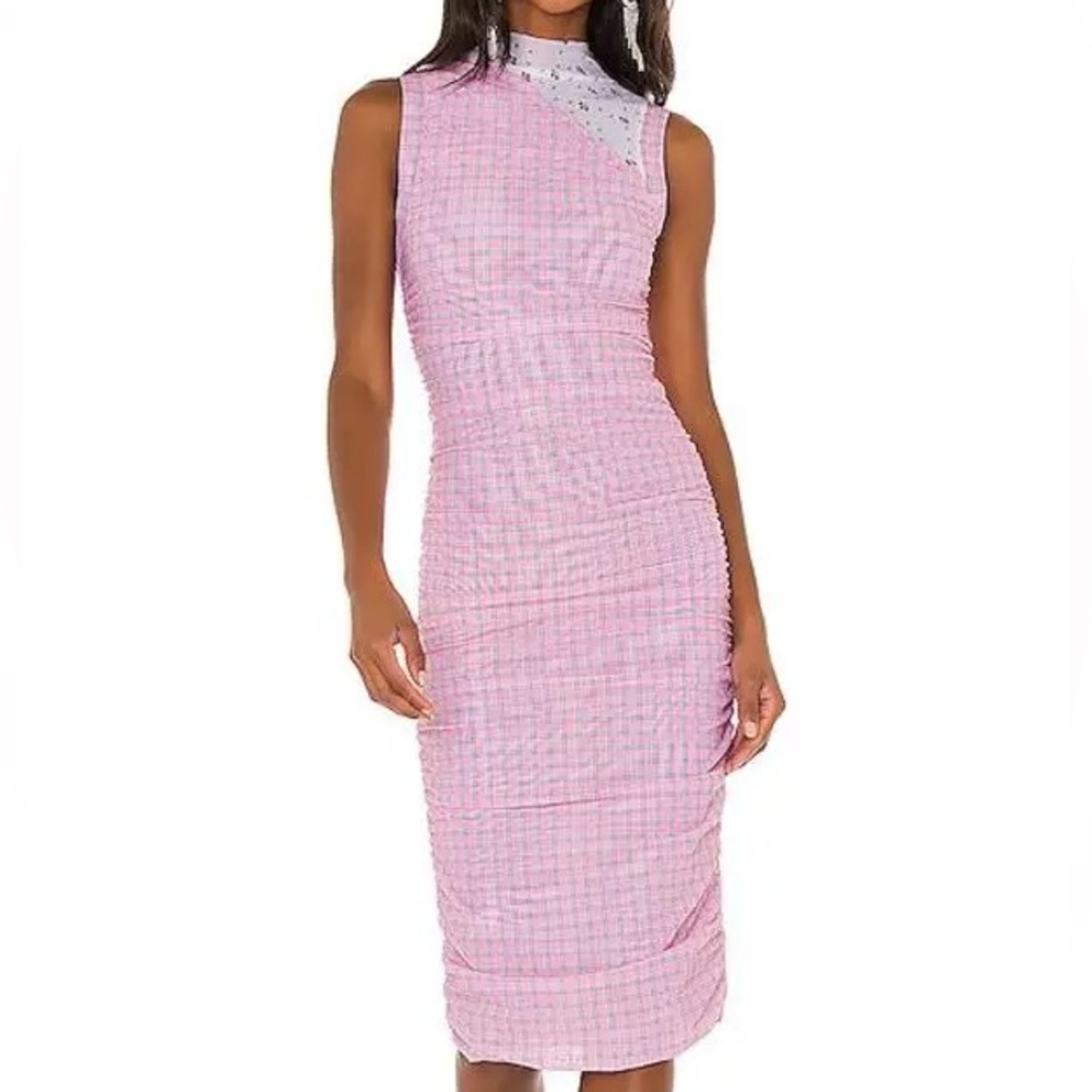 Cute Floral Statement Miaou Sofia Dress In Pink Plaid Size S